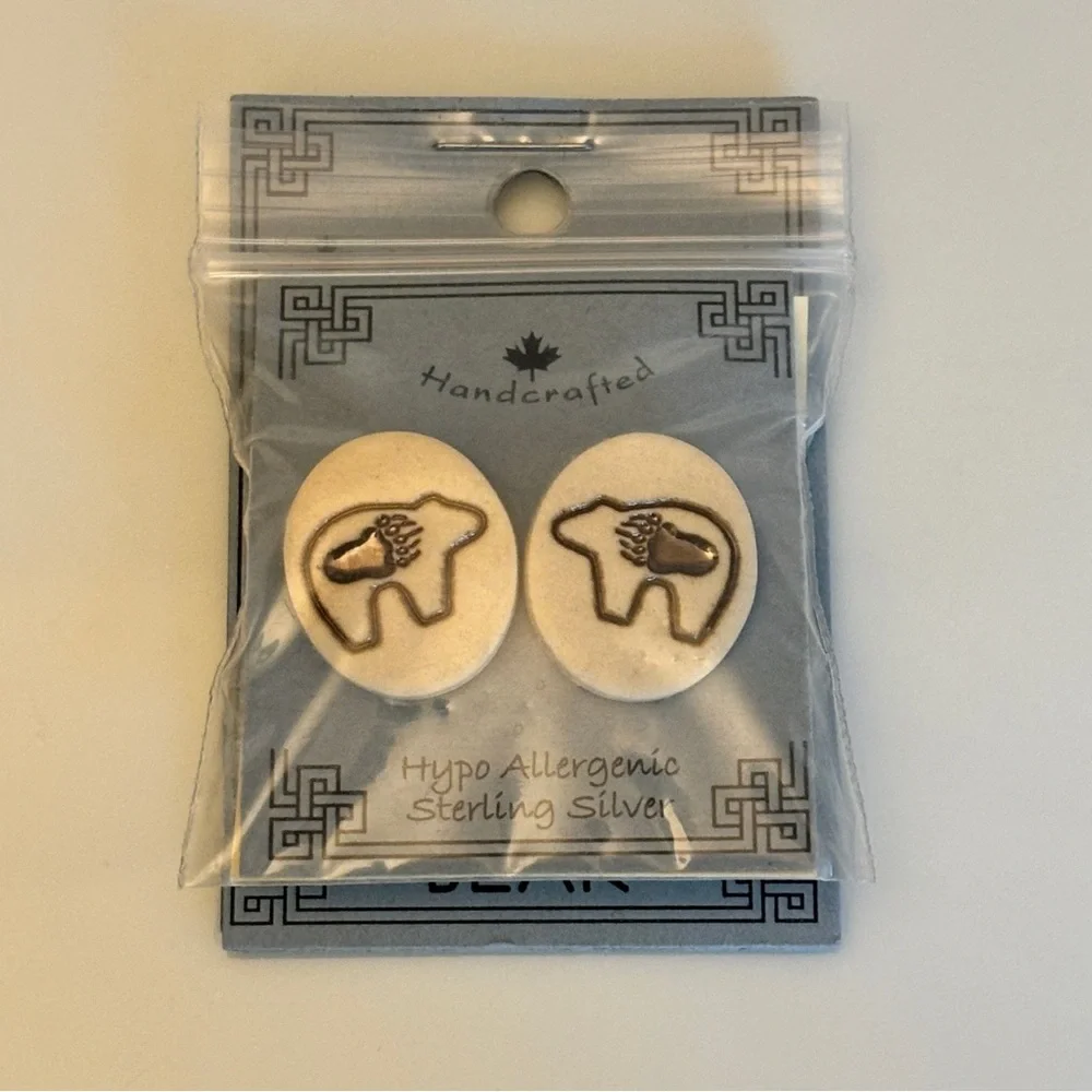 Stoneware Clay Handmade Bear Post Earrings SS - Picture 1 of 4